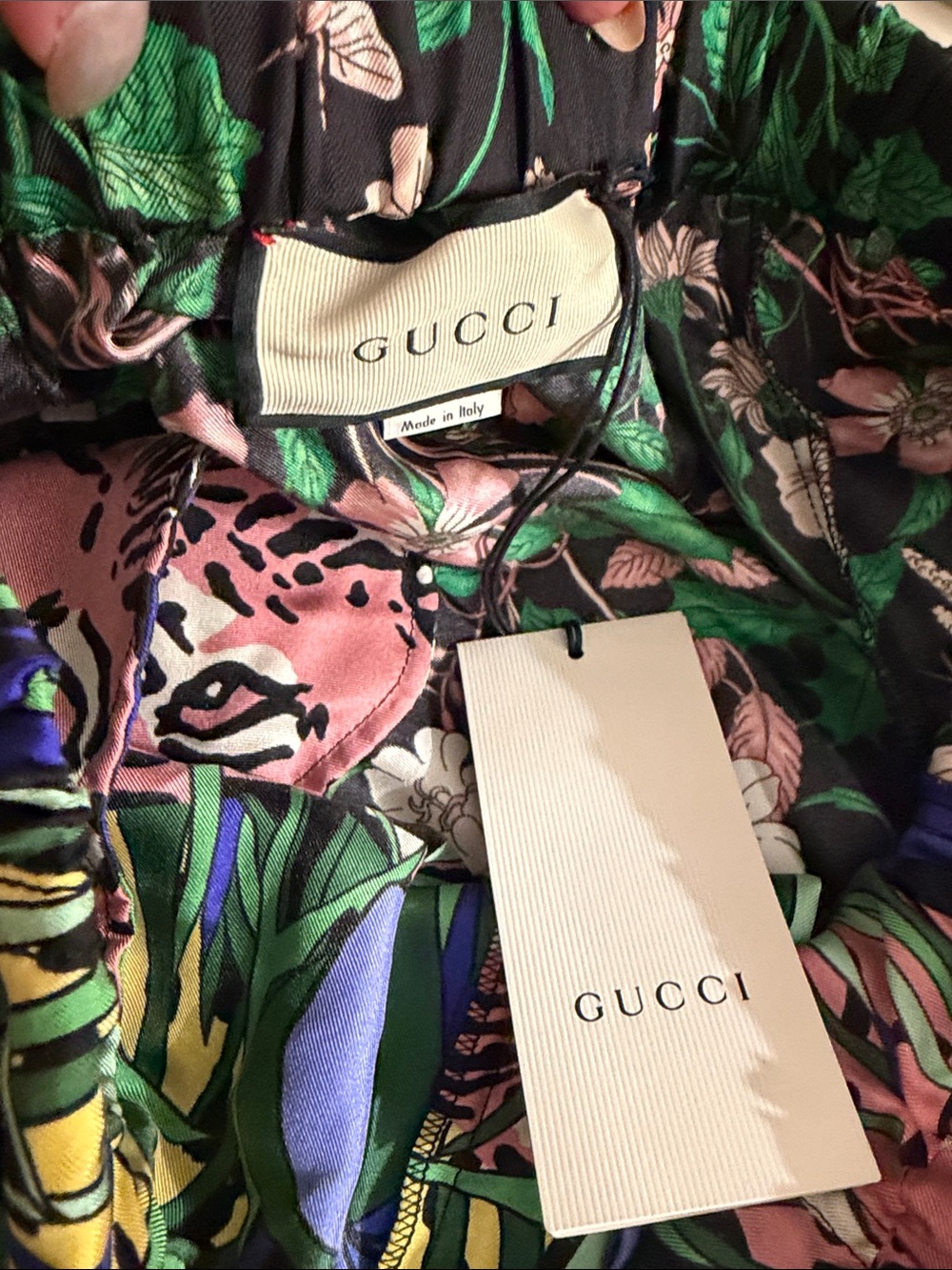 NWT Gucci Floral Jungle Print Silk Pants w/ Multi Floral front&Tiger faces back!